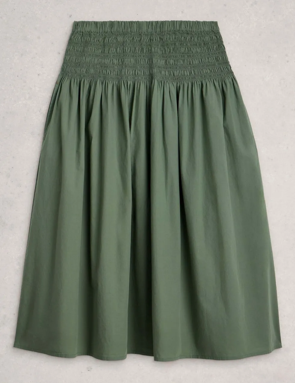Pure Cotton Shirred Midi A-Line Skirt