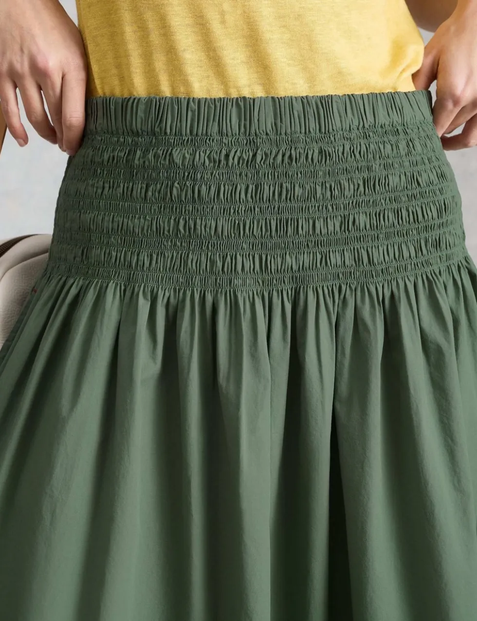 Pure Cotton Shirred Midi A-Line Skirt