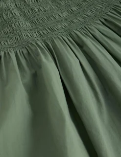 Pure Cotton Shirred Midi A-Line Skirt