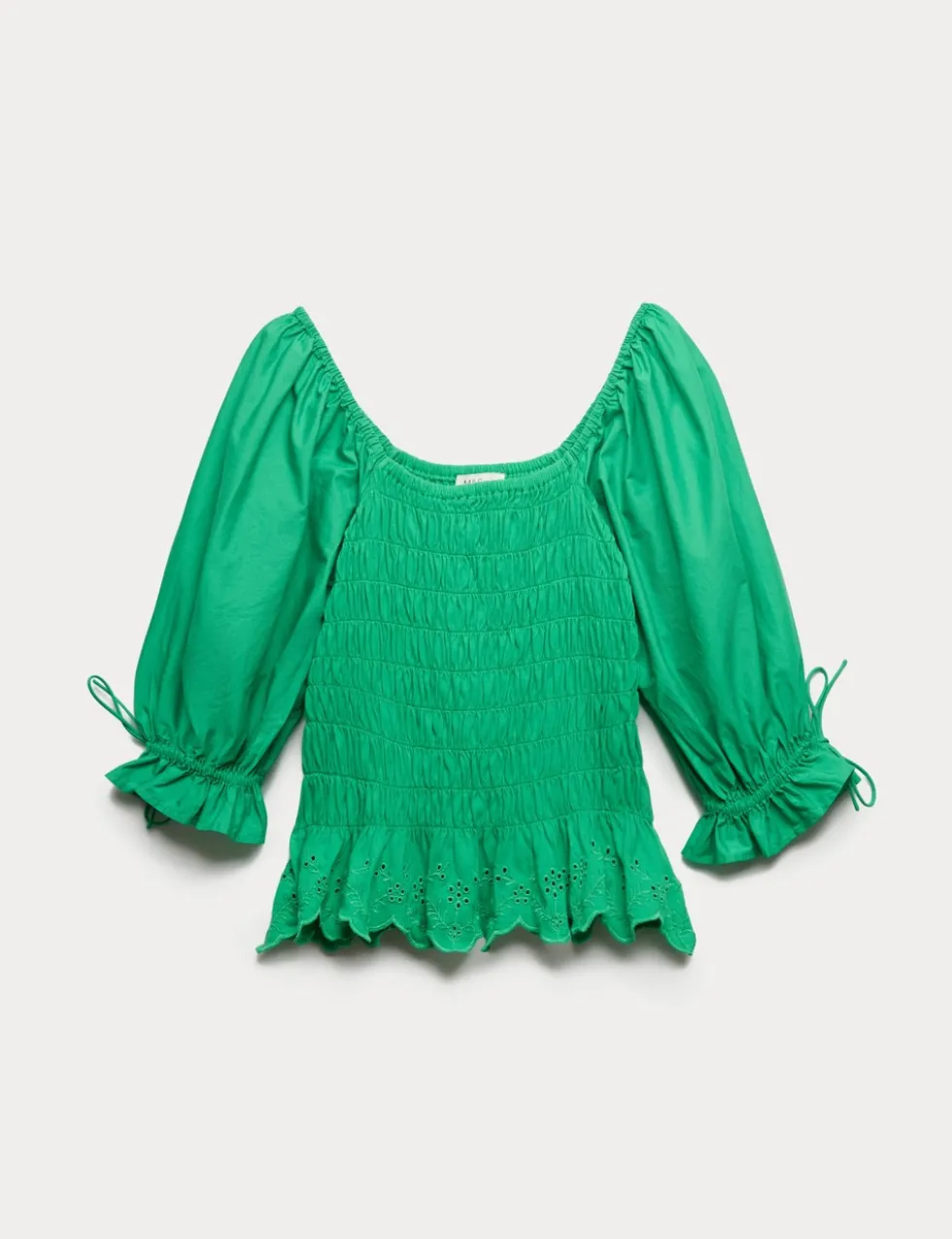 Pure Cotton Shirred Puff Sleeve Top