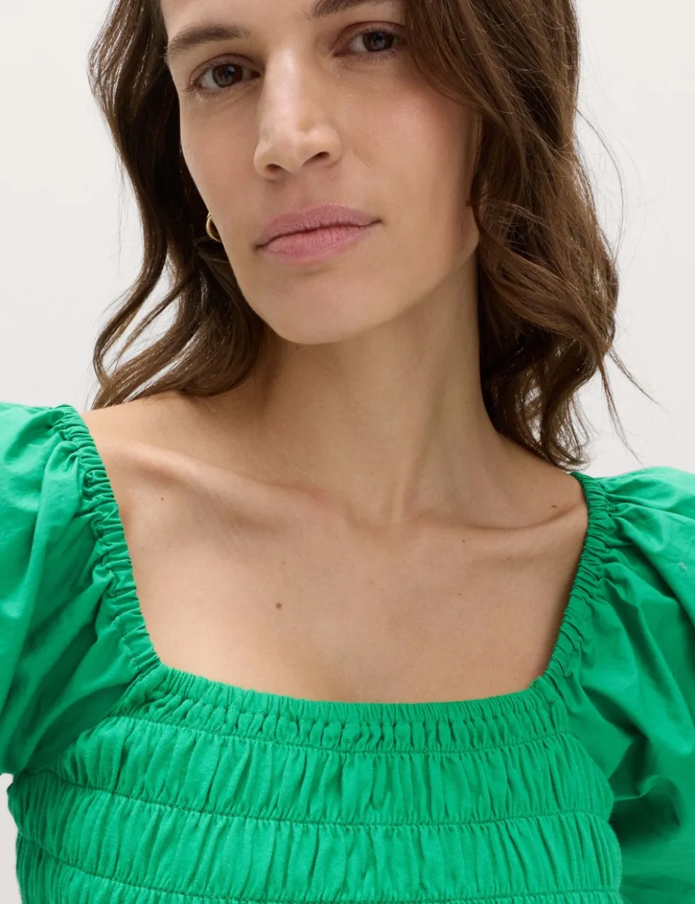 Pure Cotton Shirred Puff Sleeve Top
