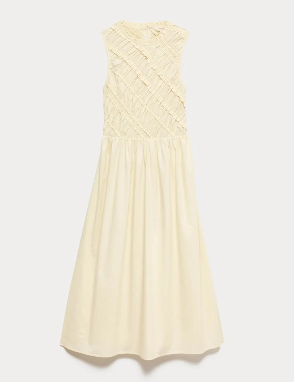 Pure Cotton Shirred Sleeveless Midi Dress