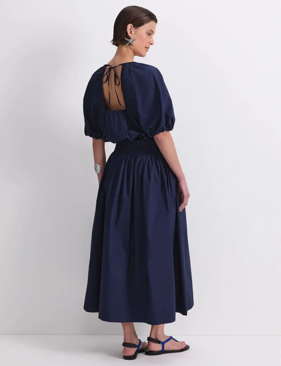 Pure Cotton Shirred Waist Midi Skirt