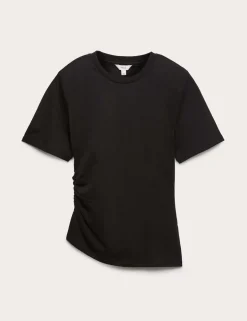 Pure Cotton Shoulder Pad Asymmetric Hem T-Shirt