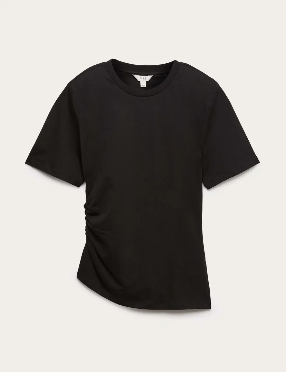 Pure Cotton Shoulder Pad Asymmetric Hem T-Shirt