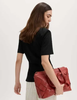 Pure Cotton Shoulder Pad Asymmetric Hem T-Shirt
