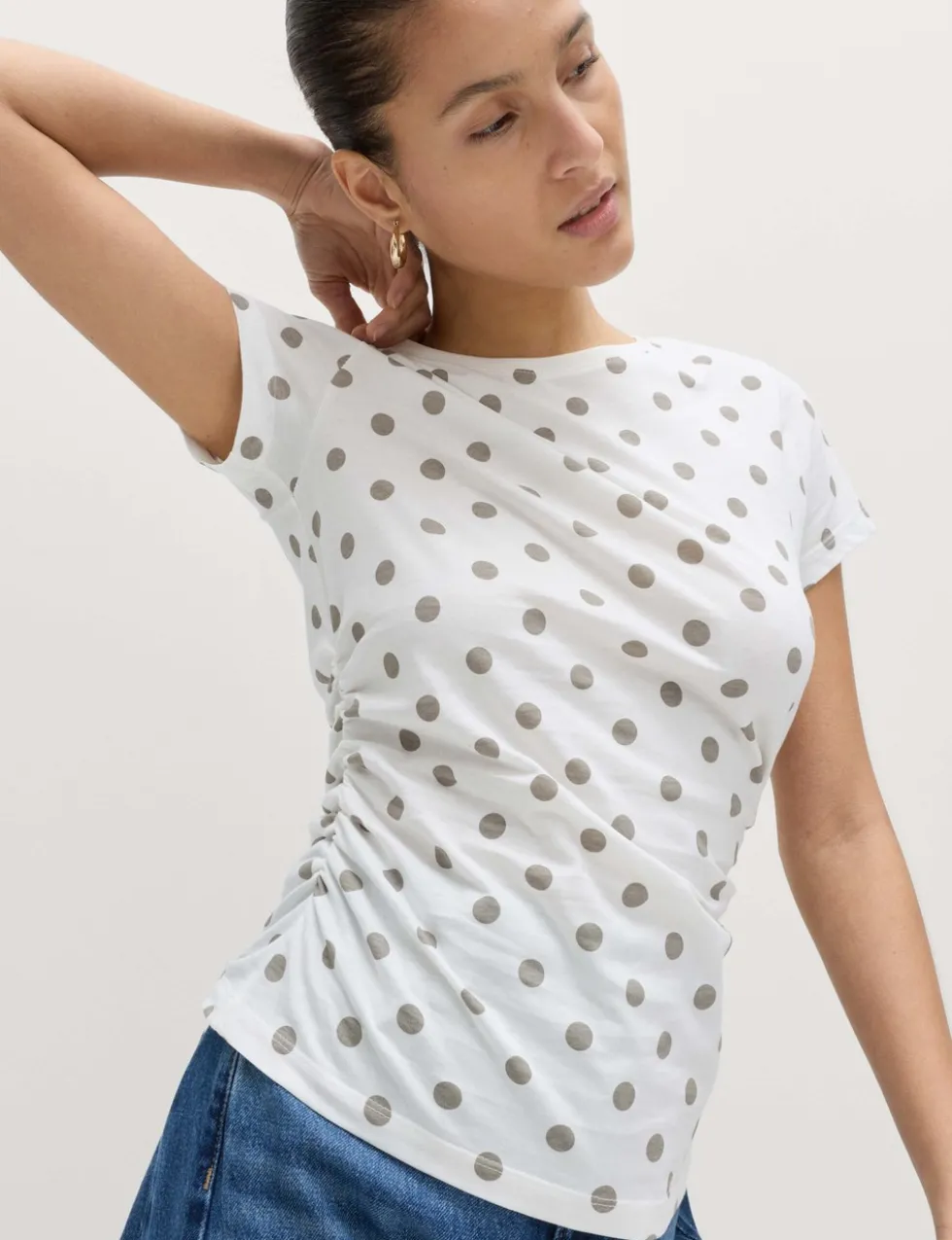 Pure Cotton Slim Fit Ruched T-Shirt