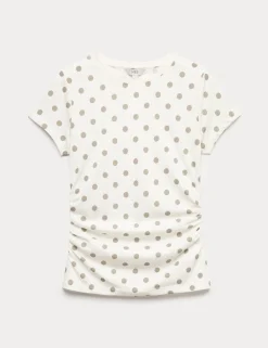 Pure Cotton Slim Fit Ruched T-Shirt