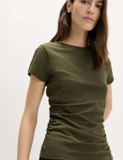 Pure Cotton Slim Fit Ruched T-Shirt