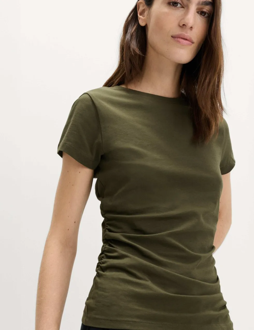Pure Cotton Slim Fit Ruched T-Shirt