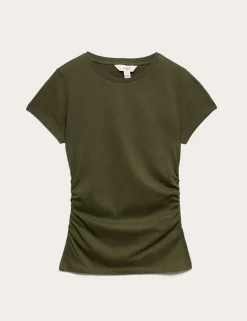 Pure Cotton Slim Fit Ruched T-Shirt