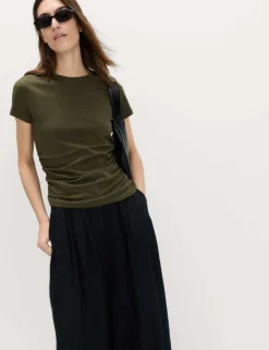 Pure Cotton Slim Fit Ruched T-Shirt