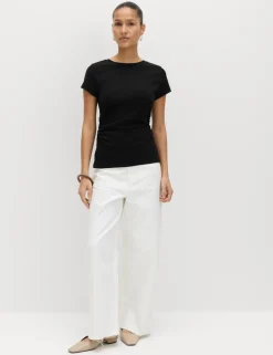 Pure Cotton Slim Fit Ruched T-Shirt