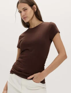 Pure Cotton Slim Fit Ruched T-Shirt