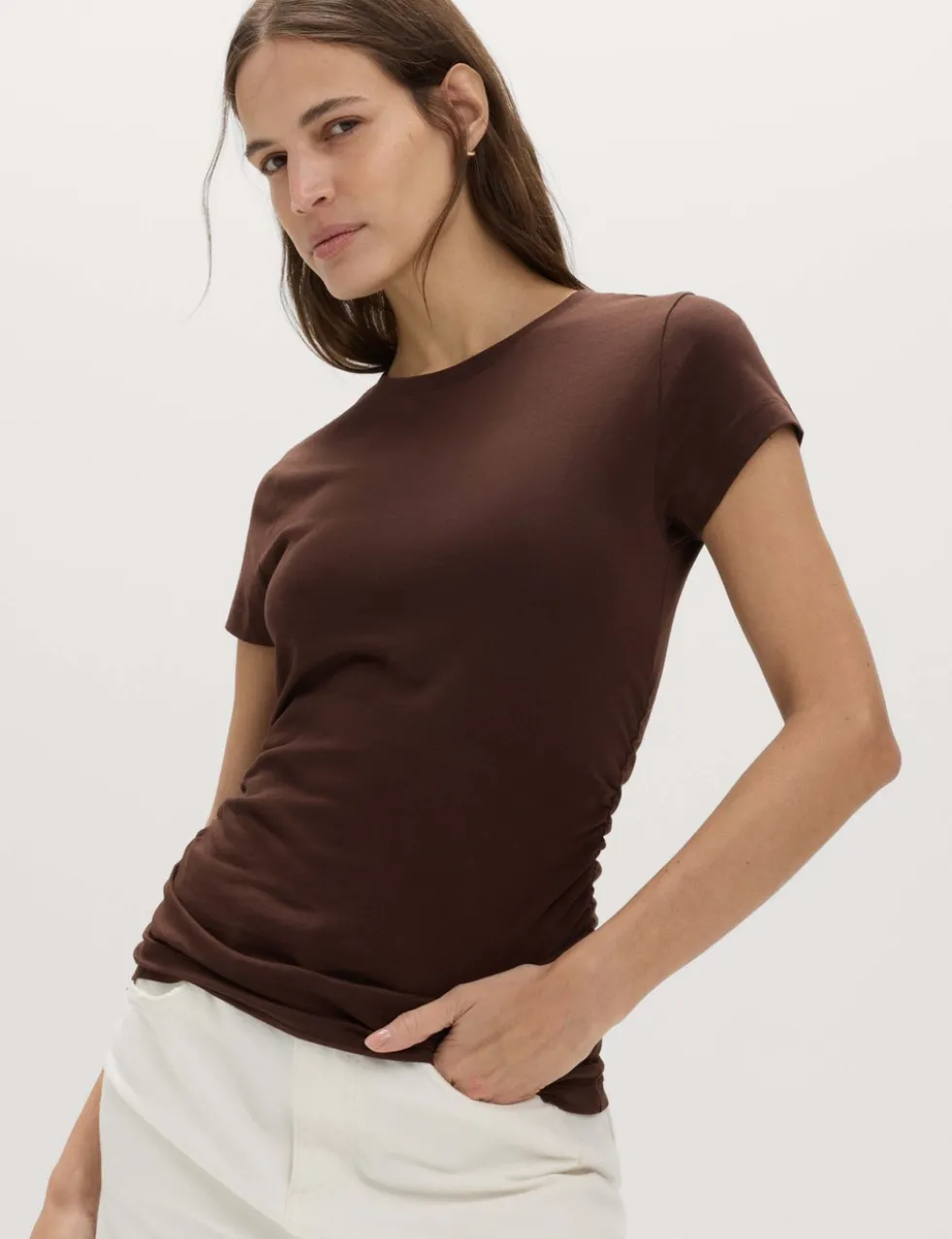 Pure Cotton Slim Fit Ruched T-Shirt