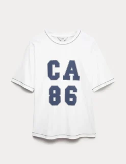 Pure Cotton Slogan Oversized T-Shirt