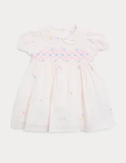 Pure Cotton Smock Dress with Knickers (0-3 Yrs)