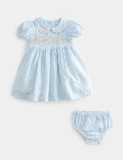 Pure Cotton Smock Dress with Knickers (0-3 Yrs)