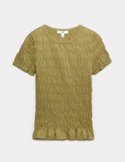 Pure Cotton Smocked Detail Top