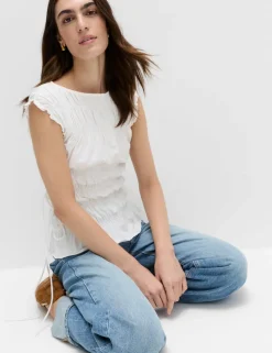 Pure Cotton Smocked Detail Top