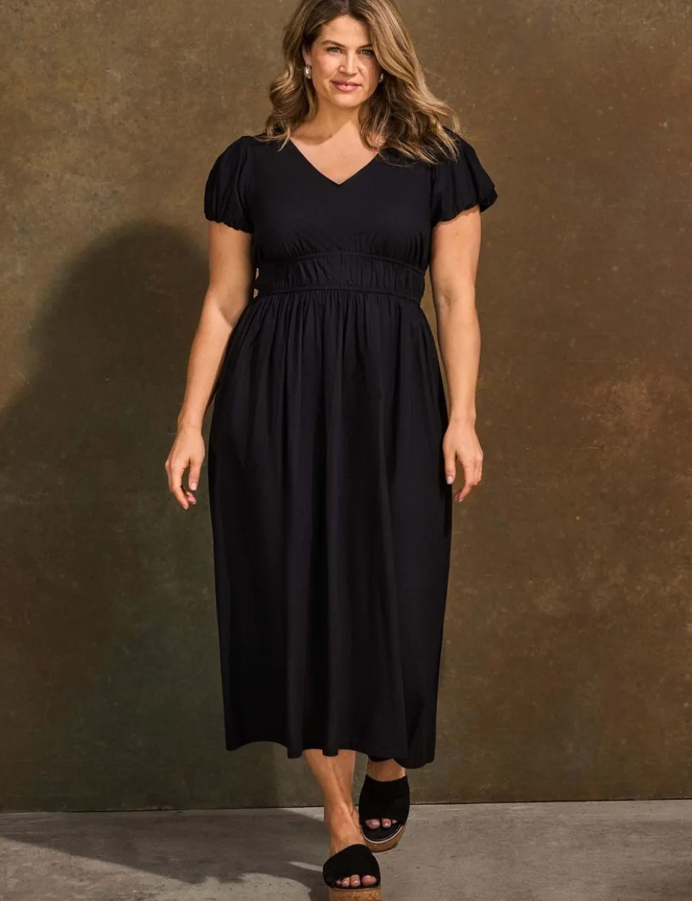 Pure Cotton Smocked Waist Midaxi Dress
