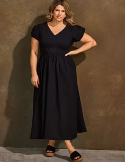 Pure Cotton Smocked Waist Midaxi Dress