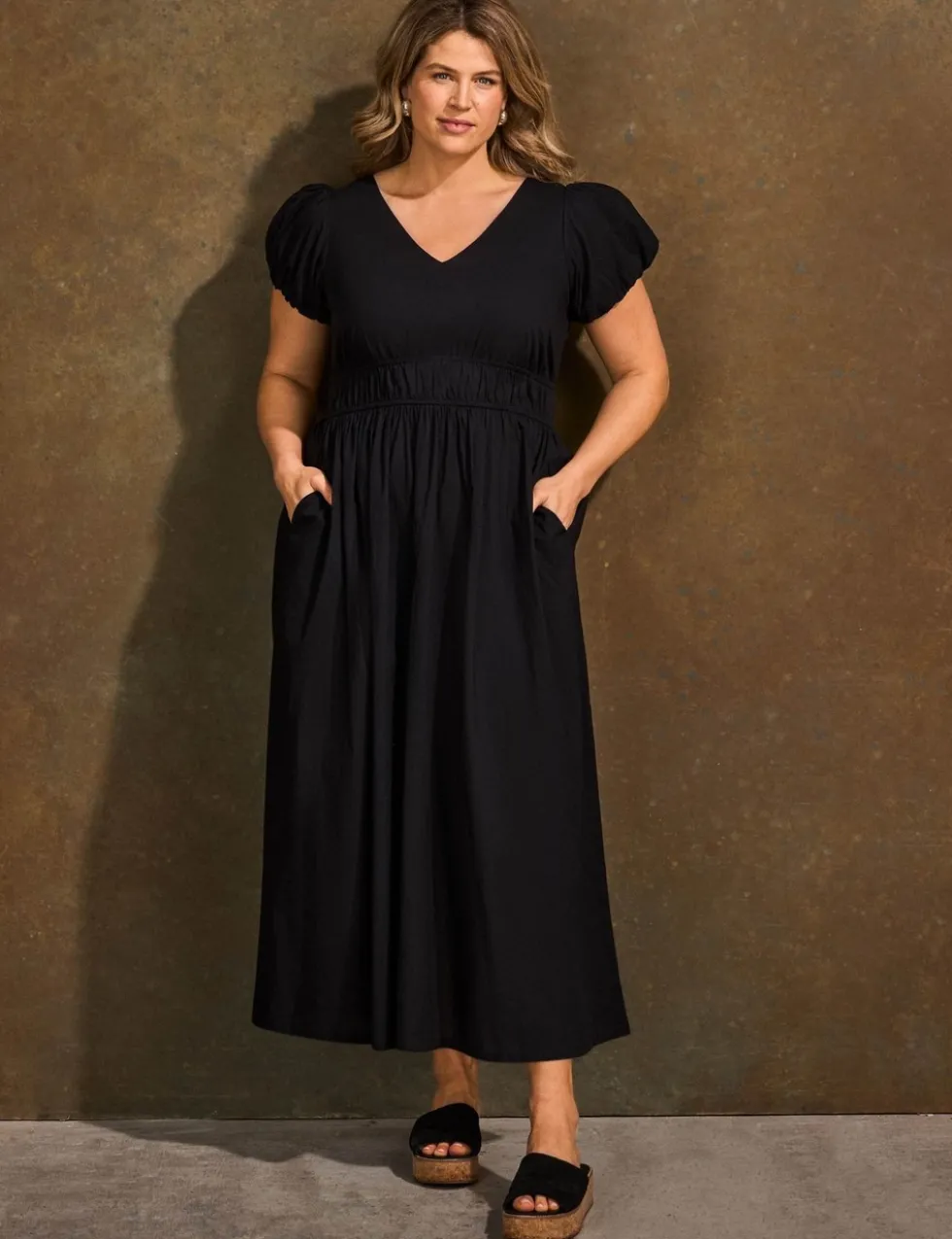 Pure Cotton Smocked Waist Midaxi Dress