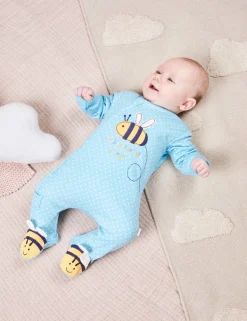Pure Cotton Spot Bee Applique Zip Sleepsuit (0-12 Mths)