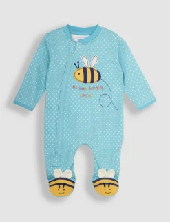 Pure Cotton Spot Bee Applique Zip Sleepsuit (0-12 Mths)