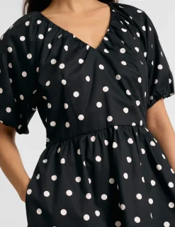 Pure Cotton Spot Print Midi Waisted Dress