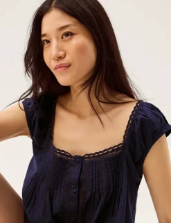 Pure Cotton Square Neck Blouse
