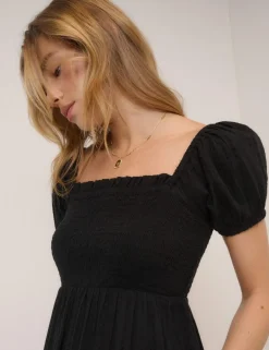 Pure Cotton Square Neck Midi Tiered Dress