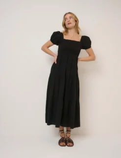 Pure Cotton Square Neck Midi Tiered Dress