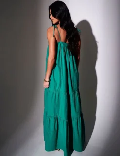 Pure Cotton Square Neck Maxi Tiered Dress