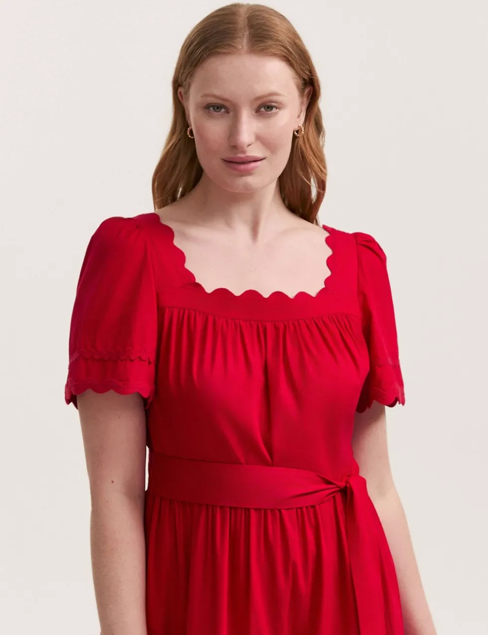 Pure Cotton Square Neck Midi Tiered Dress