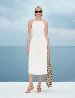 Pure Cotton Square Neck Strappy Midaxi Waisted Dress
