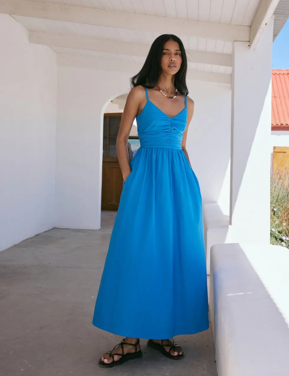 Pure Cotton Strappy Midi Skater Dress