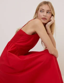 Pure Cotton Strappy Midi Waisted Dress