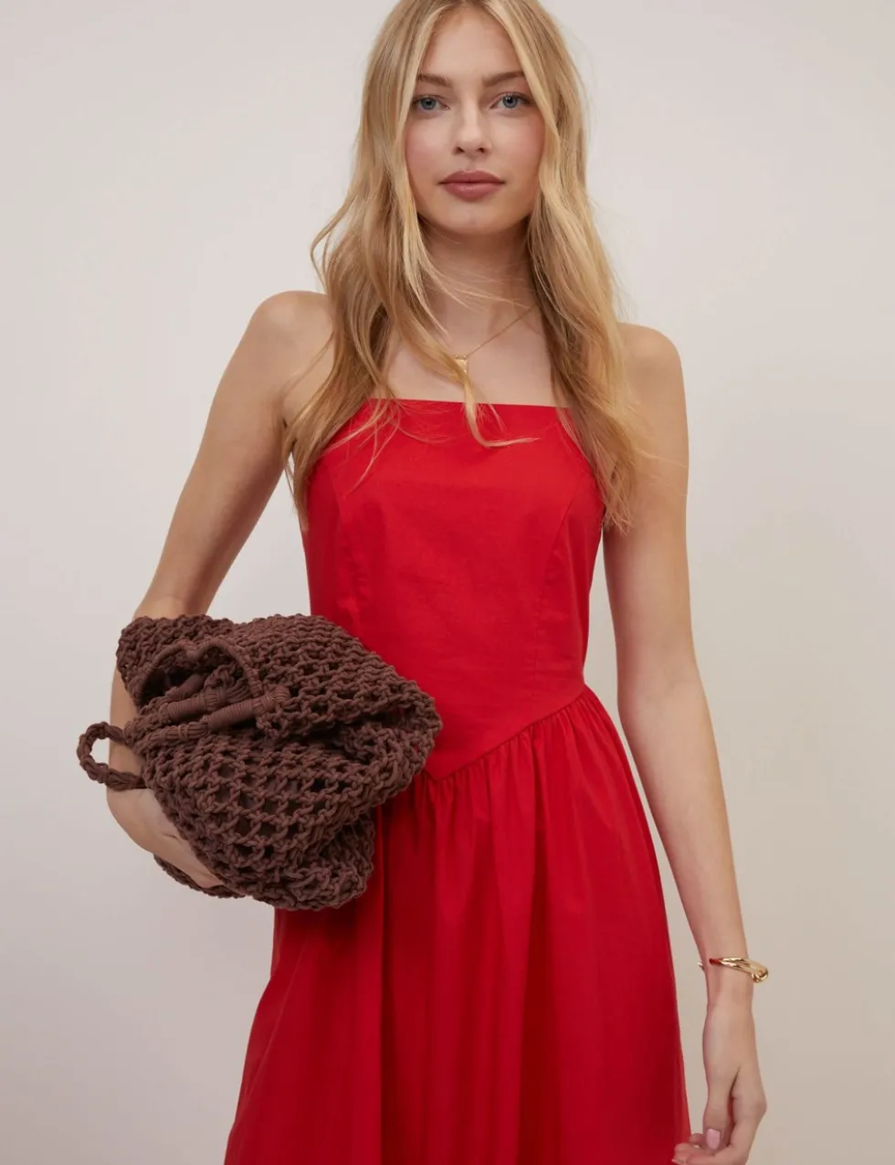 Pure Cotton Strappy Midi Waisted Dress