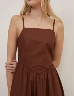 Pure Cotton Strappy Midi Waisted Dress