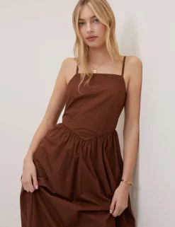 Pure Cotton Strappy Midi Waisted Dress