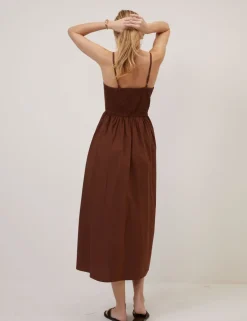 Pure Cotton Strappy Midi Waisted Dress