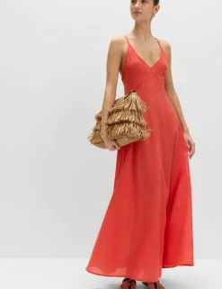 Pure Cotton Strappy V-Neck Maxi Beach Dress