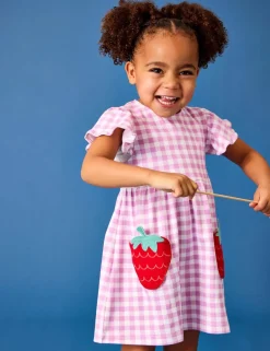 Pure Cotton Strawberry Applique Dress (6 Mths-7 Yrs)