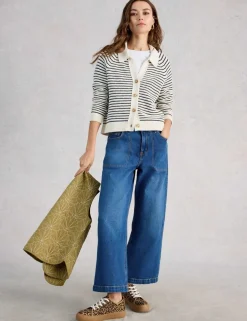 Pure Cotton Stripe Collared Cardigan
