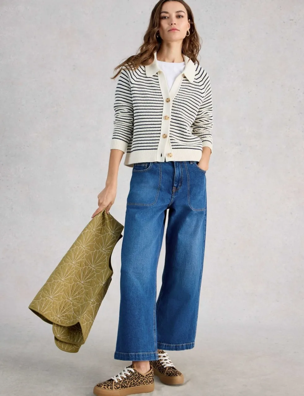 Pure Cotton Stripe Collared Cardigan