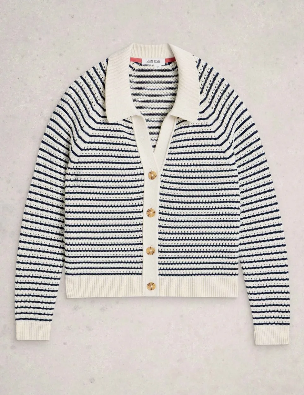 Pure Cotton Stripe Collared Cardigan