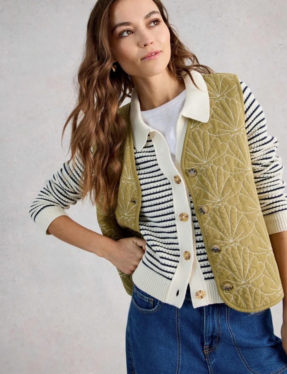 Pure Cotton Stripe Collared Cardigan