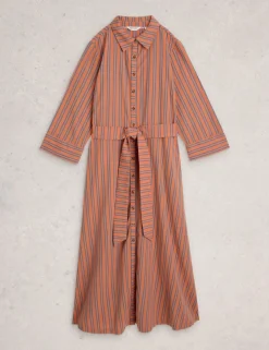 Pure Cotton Striped Belted Maxi Shirt Dress