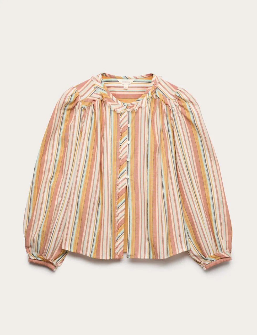 Pure Cotton Striped Blouson Sleeve Blouse
